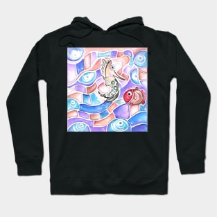 Cute Watercolor Seahorse and Red Fish Hoodie